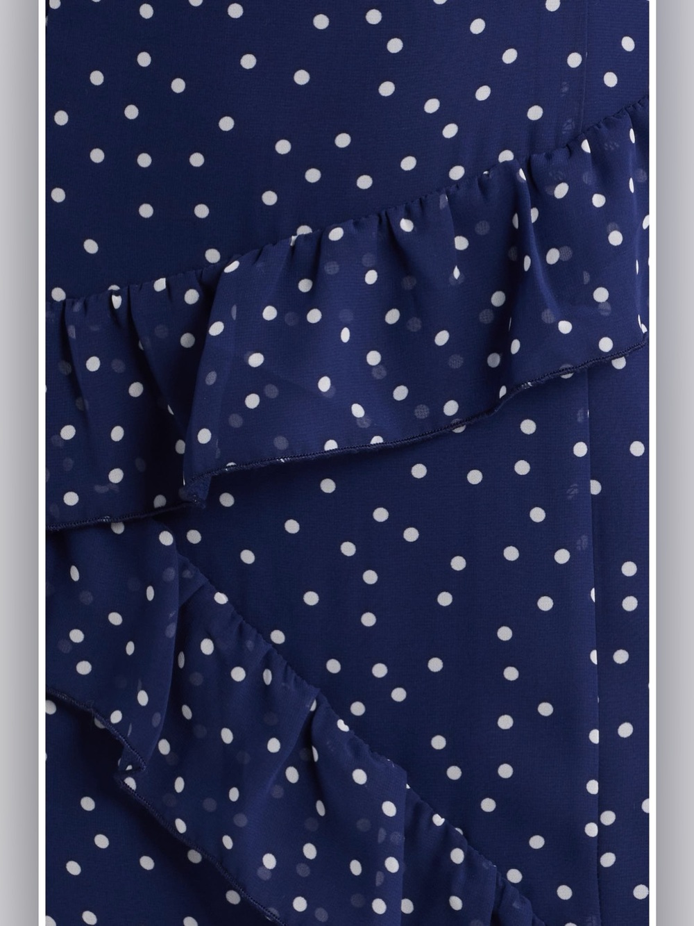 BP Navy Polka Dot Asymmetric Ruffle Tiered Maxi Dress | Size M - Picture 7 of 17